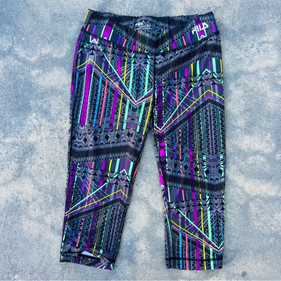 Fila performance sport Running Cropped capri Leggings Multicolored size S - Picture 1 of 8